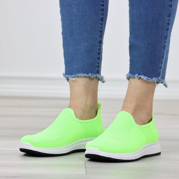 Neon Green Fashion Comfort Heel Sock Sneakers Shoes Slip Ons - Picture 11 of 11